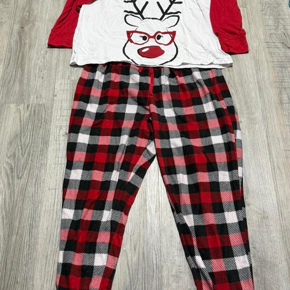 Holiday Fam Jams Reindeer Plaid Pajama Set Women Size XXL
